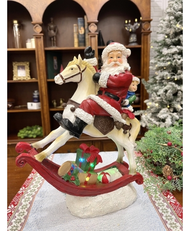 Статуетка Санта Клаус на коні з LED підсвіткою 34 см