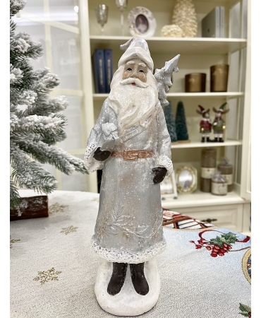 Статуетка Срібний Санта Клаус з ялинкою 32 см
