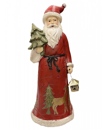 Статуетка Червоний Санта Клаус з ялинкою та ліхтарем 31 см