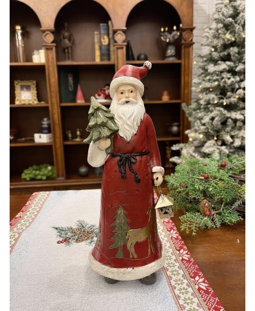 Статуетка Червоний Санта Клаус з ялинкою та ліхтарем 31 см