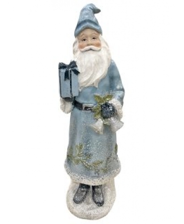 Статуетка Блакитний Санта Клаус з подарунком 32 см