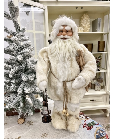 Новорічна іграшка Білий Санта з ліхтарем 66 см