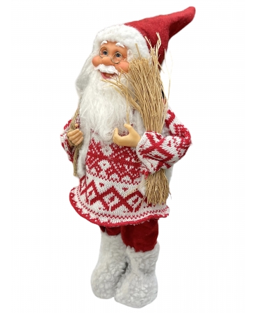 Санта Клаус з сіном та мішечком 48 см