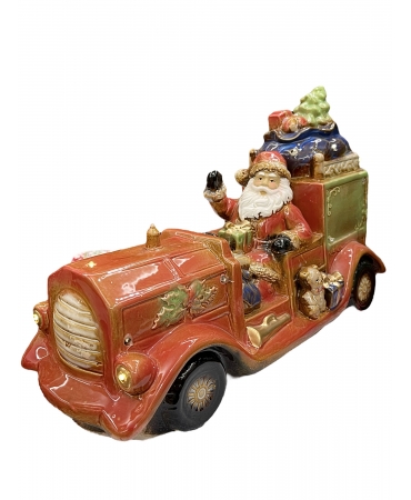 Керамічна статуетка Санта на машині з подарунками LED 39см